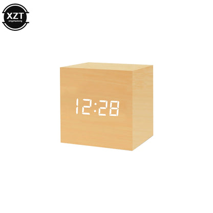 Reloj Despertador LED de Madera con Control de Voz – Digital, USB/AAA para Escritorio