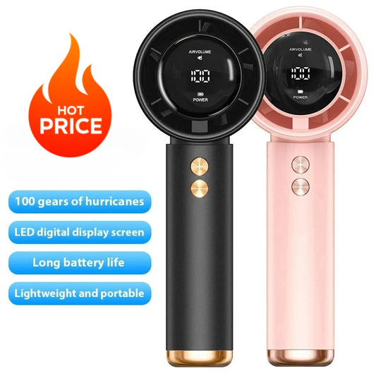 Ventilador Turbo Portátil Recargable USB | Mini Ventilador de Alta Velocidad con Pantalla LED