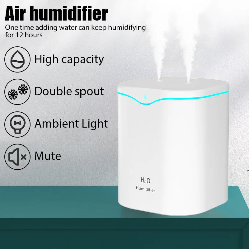 Humidificador de Aire USB de 2000 ml con Doble Salida de Vapor.