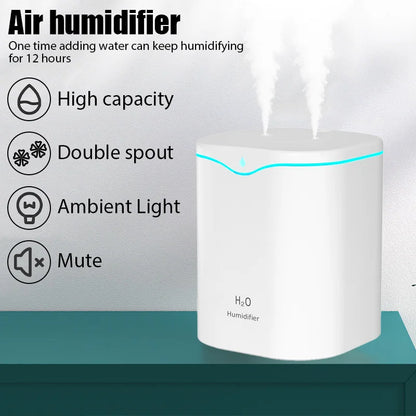 Humidificador de Aire USB de 2000 ml con Doble Salida de Vapor.