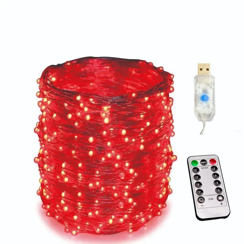 Luces LED de Cobre 100/200 LEDs con Control Remoto – 8 Modos, USB, Decoración Navideña