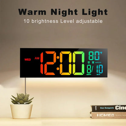 Reloj Digital LED de Pared 16" con Control Remoto, Alarma y Temperatura