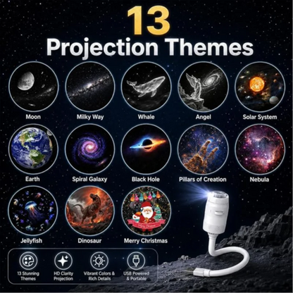 Proyector Galaxy 2 en 1 USB – Rotación 360° LED Multicolor para Dormitorio