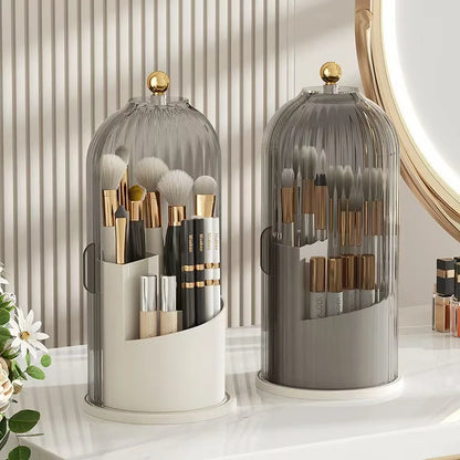 Porta Pinceles de Maquillaje Giratorio 360° con Tapa – Organizador de Lujo para Lápices y Sombras