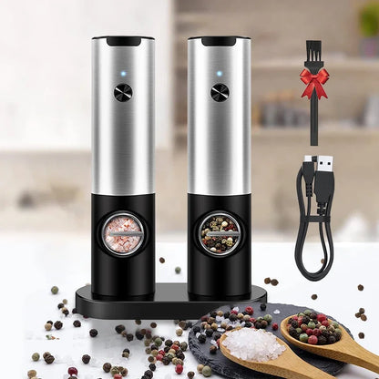 Set de Molinillos Eléctricos de Sal y Pimienta con Luz LED y Carga USB – Grosor Ajustable