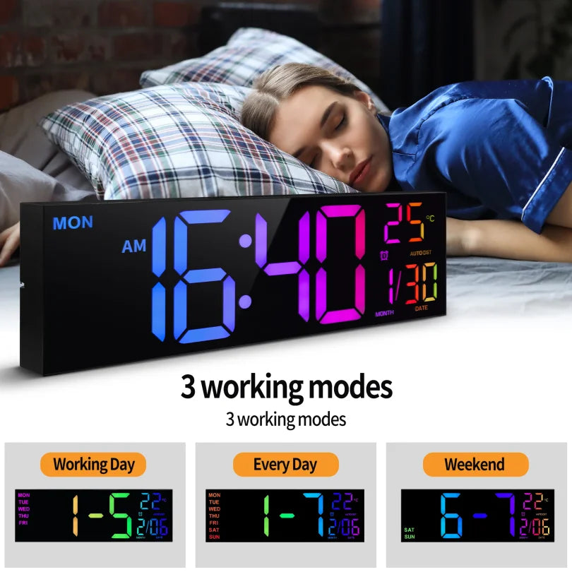 Reloj Digital LED de Pared 16" con Control Remoto, Alarma y Temperatura