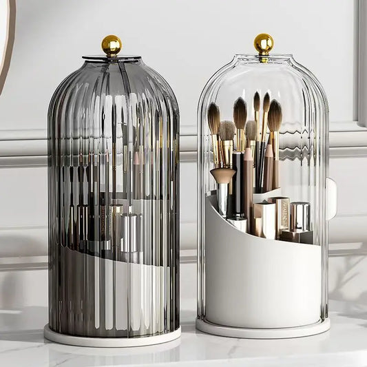 Porta Pinceles de Maquillaje Giratorio 360° con Tapa – Organizador de Lujo para Lápices y Sombras