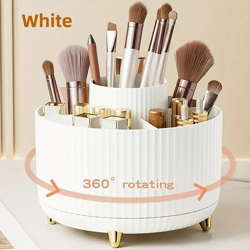 Porta Pinceles de Maquillaje Giratorio 360° con 5 Ranuras – Organizador Multifuncional para Tocador y Baño