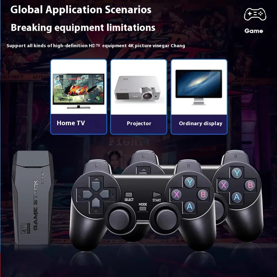 Consola Gaming Stick Basix 4K – Doble Control Inalámbrico 2.4G, 20000+ Juegos Retro, 64GB