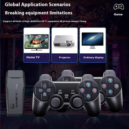 Consola Gaming Stick Basix 4K – Doble Control Inalámbrico 2.4G, 20000+ Juegos Retro, 64GB