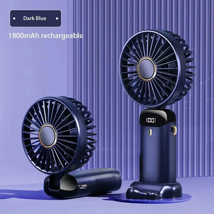 Ventilador Portátil Recargable USB 1800mAh | 5 Velocidades, Pantalla LED, Soporte para Celular y Colgante para Cuello