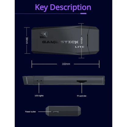 Consola Game Stick 4K HD con Doble Control Inalámbrico 2.4G – Plug & Play con Juegos Retro Clásicos