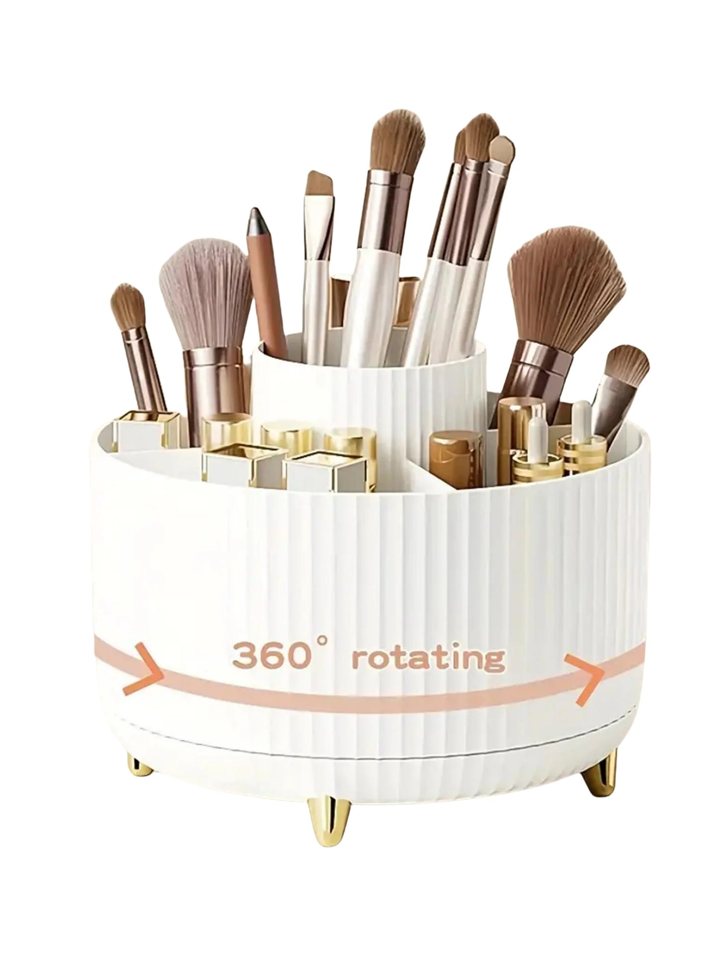 Organizador de Maquillaje Giratorio 360° en Plástico con 5 Compartimentos – Porta Pinceles Multifuncional