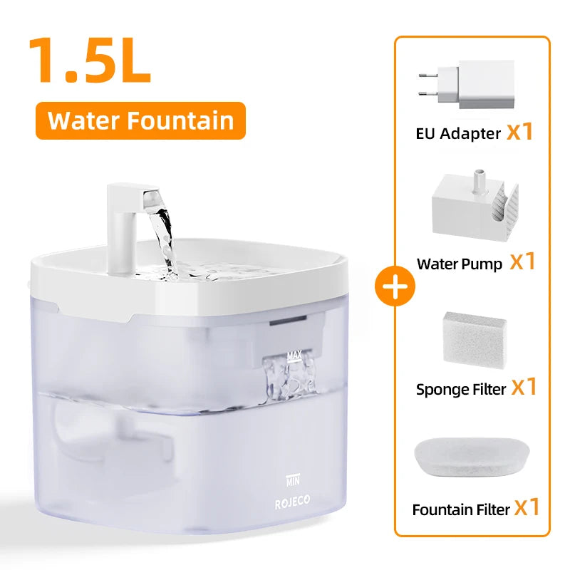 Fuente de Agua Inteligente ROJECO para Mascotas con Filtros Recirculantes – Purificador para Gatos y Perros