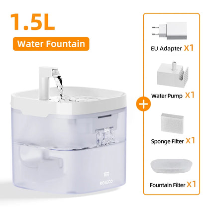 Fuente de Agua Inteligente ROJECO para Mascotas con Filtros Recirculantes – Purificador para Gatos y Perros