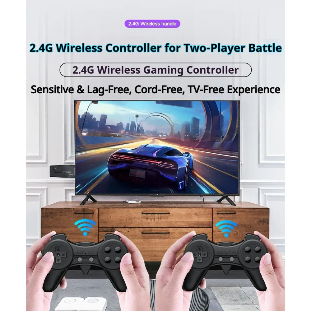 Consola Game Stick 4K HD con Doble Control Inalámbrico 2.4G – Plug & Play con Juegos Retro Clásicos
