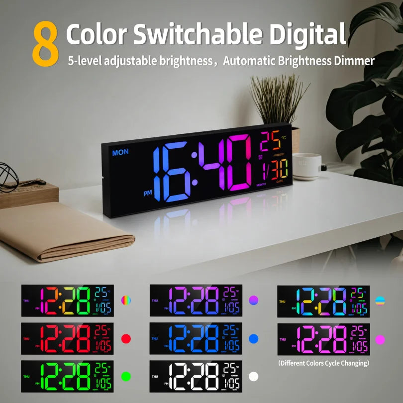 Reloj Digital LED de Pared 16" con Control Remoto, Alarma y Temperatura