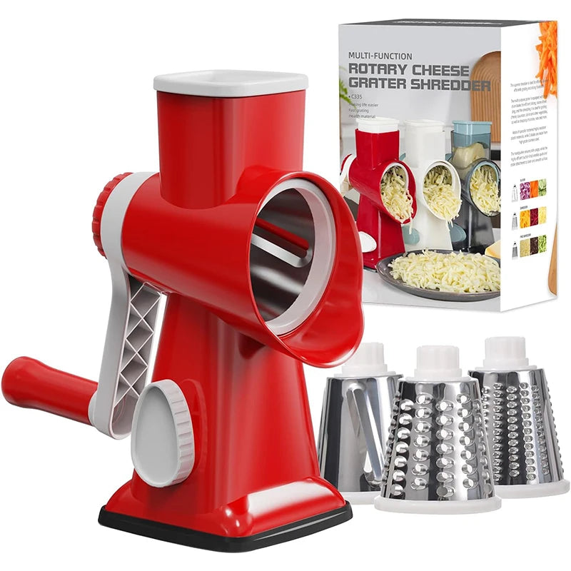 Rallador Giratorio Multifunción 3 en 1 – Cortador de Verduras, Queso y Frutos Secos