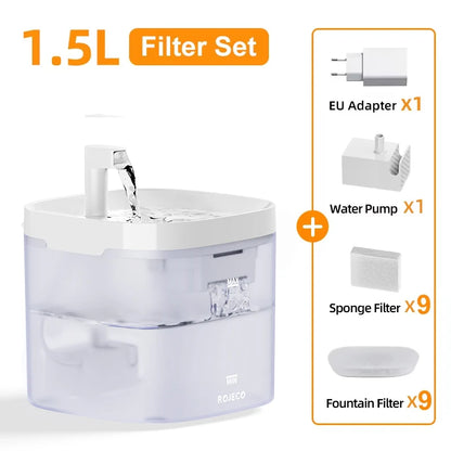 Fuente de Agua Inteligente ROJECO para Mascotas con Filtros Recirculantes – Purificador para Gatos y Perros