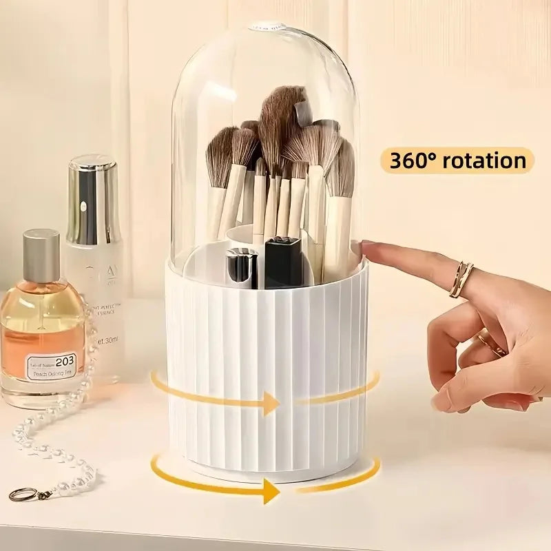 Caja Organizadora de Pinceles de Maquillaje Giratoria 360° – Porta Lápices Labiales y Cosméticos de Escritorio