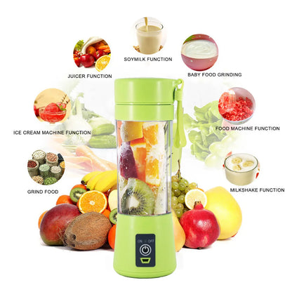 Licuadora Portátil Recargable por USB de 380 ml con 6 Cuchillas para Jugos, Batidos y Smoothies