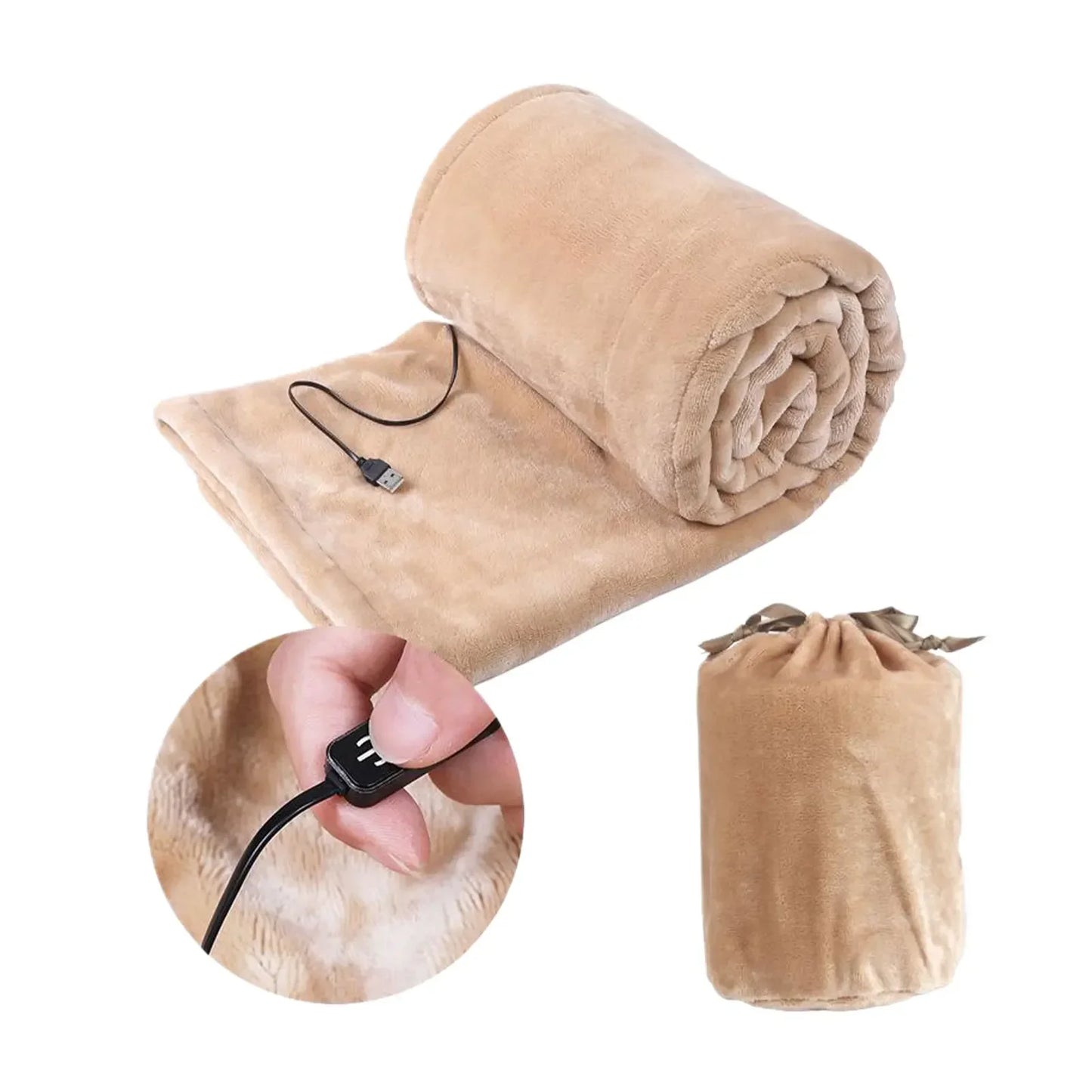 Manta Eléctrica USB 140x80cm con 5 Niveles de Calor – Portátil para Sofá, Cama, Auto y Camping