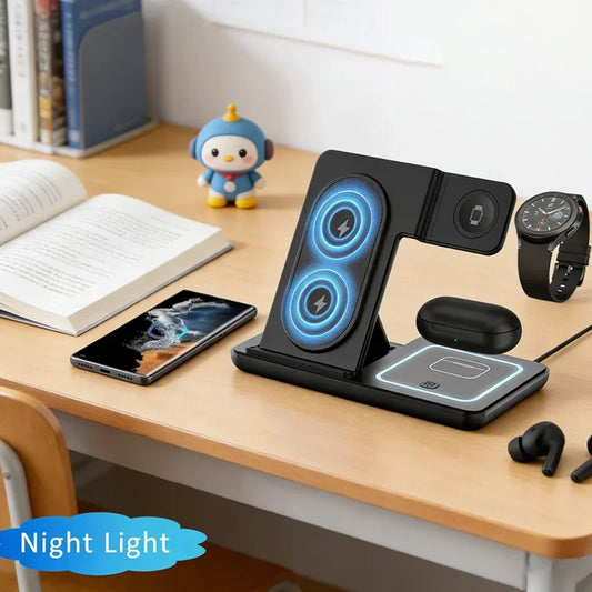 Cargador Inalámbrico 3 en 1 Plegable LED – Samsung Galaxy S25, Galaxy Watch y Buds Pro