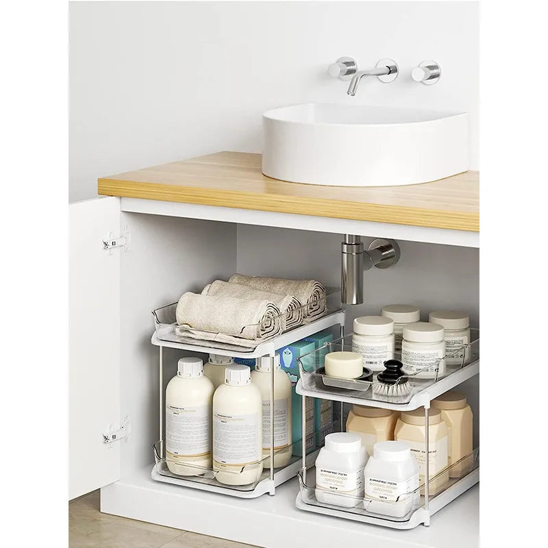 Estante Organizador Bajo la Pileta Doble Nivel Deslizante – Cocina y Baño