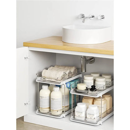 Estante Organizador Bajo la Pileta Doble Nivel Deslizante – Cocina y Baño