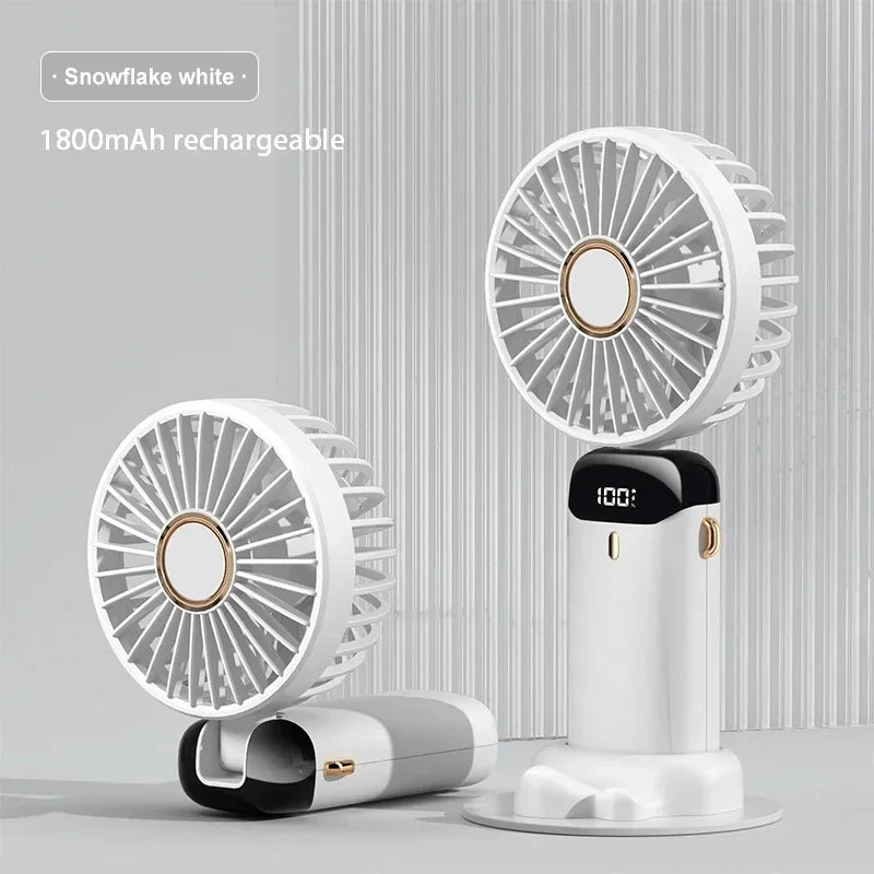 Ventilador Portátil Recargable USB 1800mAh | 5 Velocidades, Pantalla LED, Soporte para Celular y Colgante para Cuello