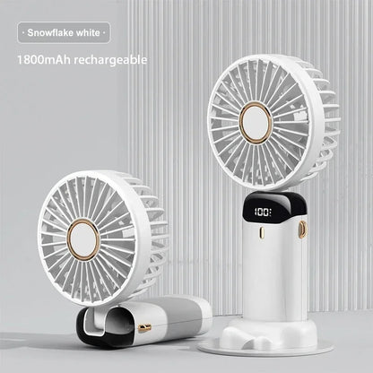 Ventilador Portátil Recargable USB 1800mAh | 5 Velocidades, Pantalla LED, Soporte para Celular y Colgante para Cuello