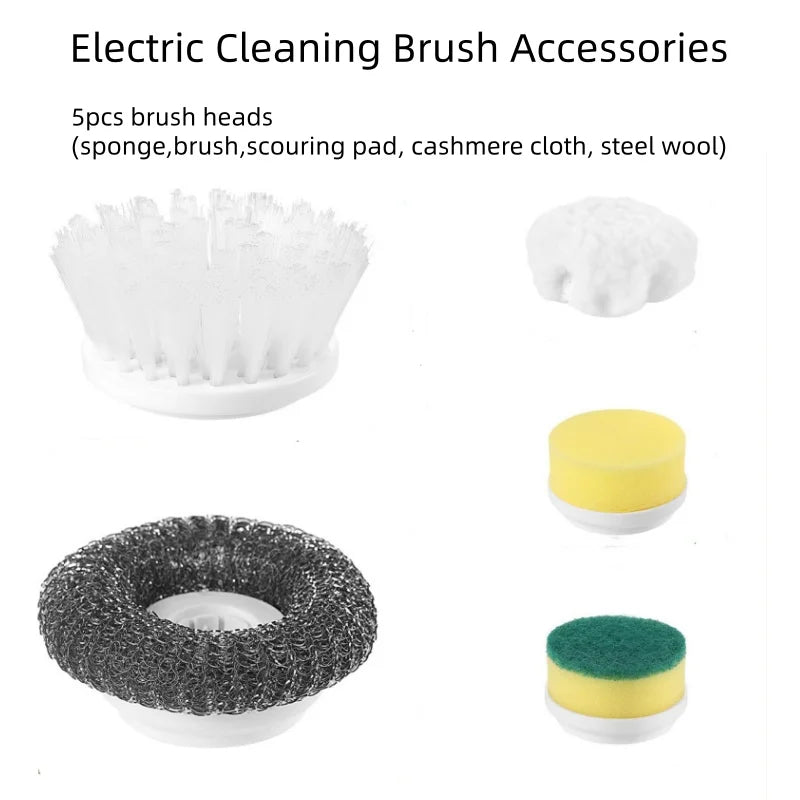 Cepillo Mágico Inalámbrico Giratorio Recargable con 5 Cabezales para Limpieza Profunda de Baño, Cocina y Juntas