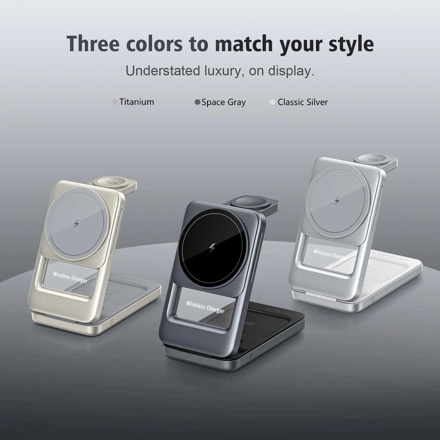 Cargador Inalámbrico 3 en 1 Plegable – iPhone 17-13, Apple Watch, AirPods Pro con Luz Nocturna