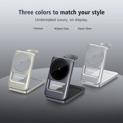 Cargador Inalámbrico 3 en 1 Plegable – iPhone 17-13, Apple Watch, AirPods Pro con Luz Nocturna