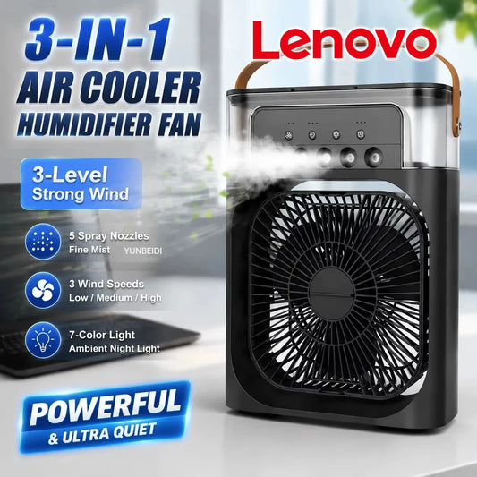 Mini Aire Acondicionado Portátil USB Lenovo con Ventilador, Humidificador, Pulverizador de Niebla y Luz LED Nocturna ❄️