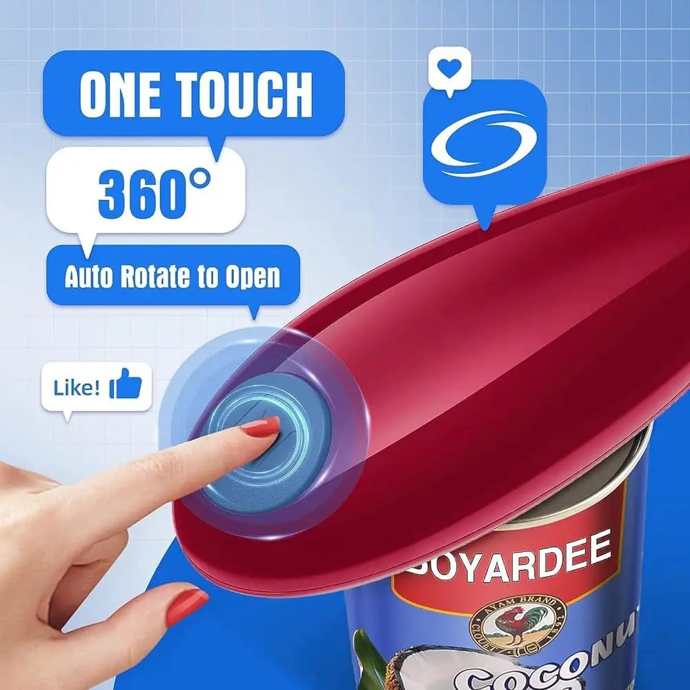 Abrelatas Eléctrico Rojo – Automático con Borde Suave para una Cocina Segura