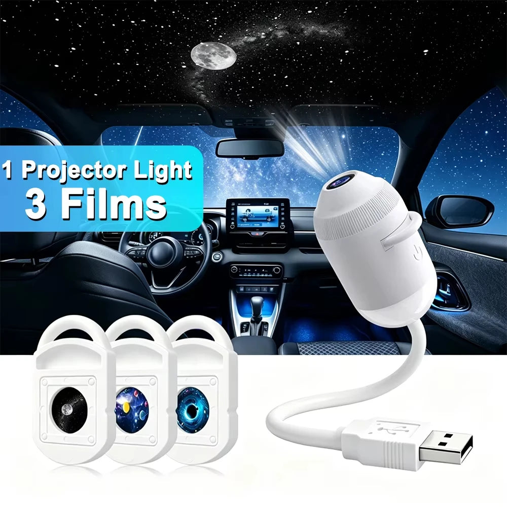 Proyector Galaxy 2 en 1 – Luz Ambiente para Auto USB con Brillo Ajustable