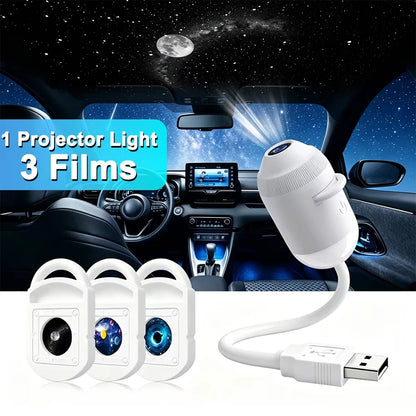 Proyector Galaxy 2 en 1 – Luz Ambiente para Auto USB con Brillo Ajustable