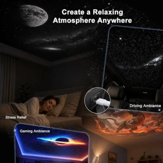 Proyector Galaxy 2 en 1 USB – Rotación 360° LED Multicolor para Dormitorio