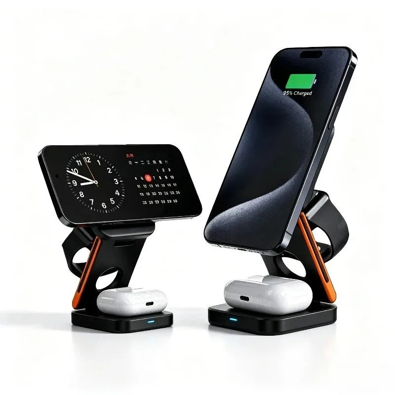 Estación de Carga Inalámbrica 3 en 1 – iPhone 12-17 Pro, Apple Watch y AirPods con Adaptador
