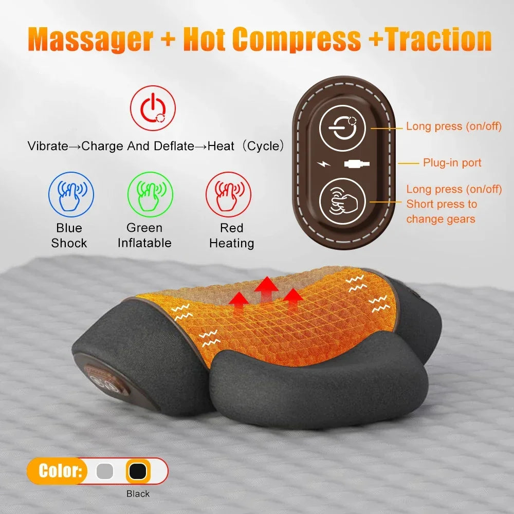 Almohada Masajeadora Cervical Eléctrica con Calor y Vibración – Alivio para Cuello, Espalda y Relajación Muscular