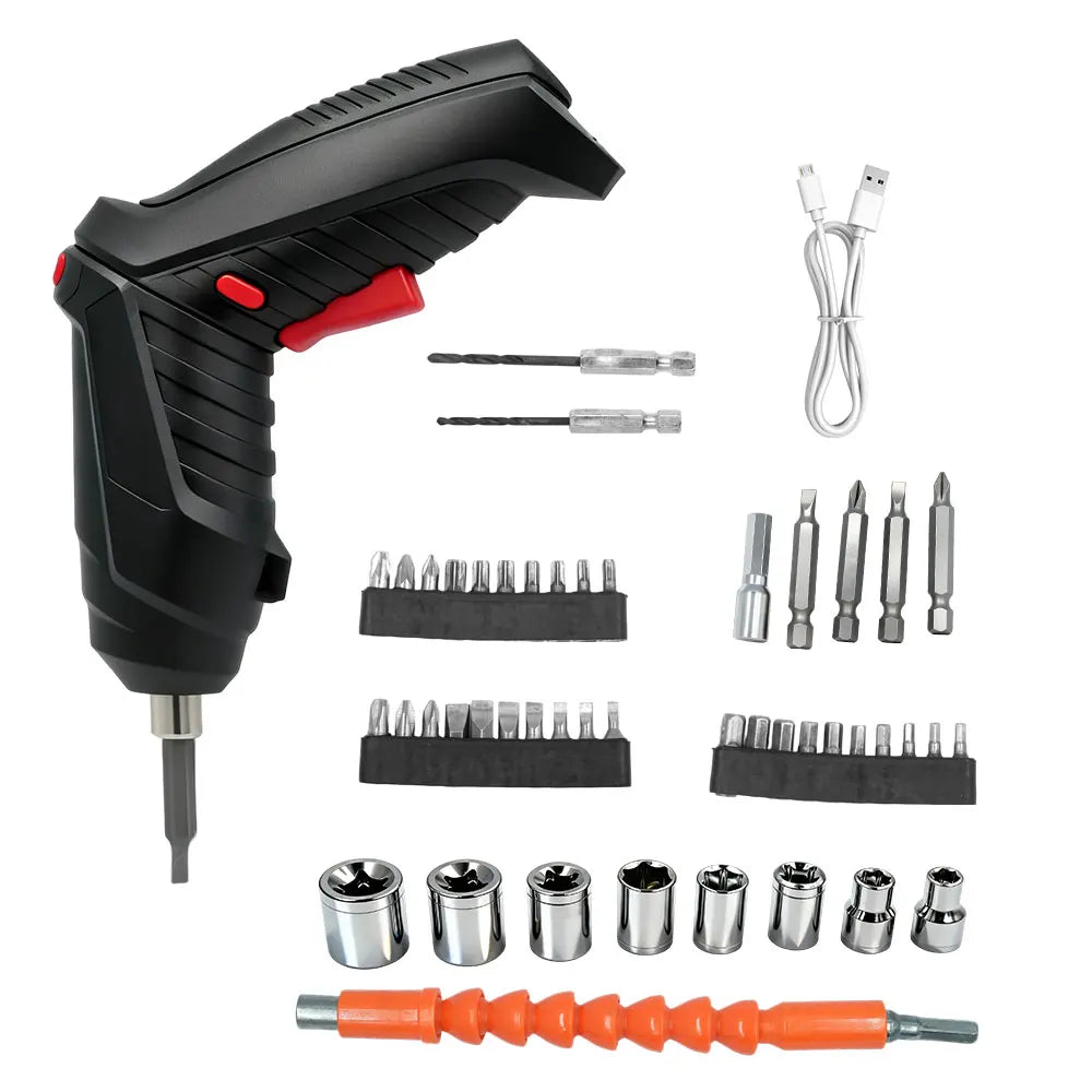 Destornillador Eléctrico Inalámbrico 3.6V con Kit de 47 Accesorios — Recargable y Multifunción