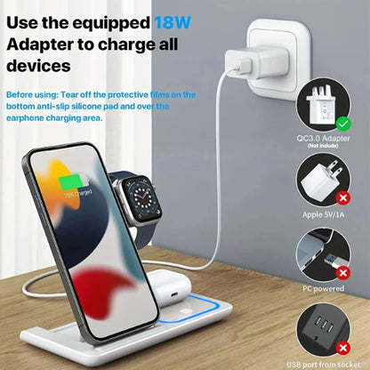 Cargador Inalámbrico 15W 3 en 1 Plegable – Estación de Carga Rápida para iPhone, Apple Watch y AirPods