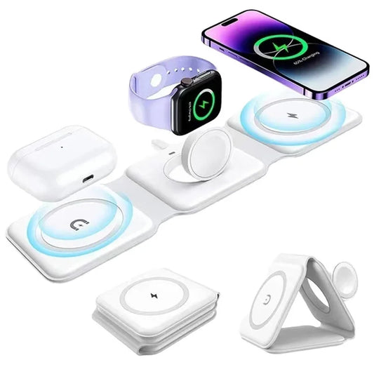 Cargador Inalámbrico Magnético Plegable 15W USB-C – Para Teléfonos, Relojes y Auriculares