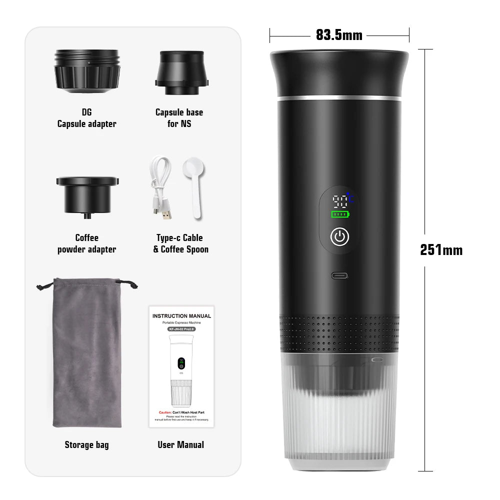 Cafetera Espresso Portátil Inalámbrica 3 en 1 para Cápsulas y Café Molido | Ideal para Auto, Hogar y Camping