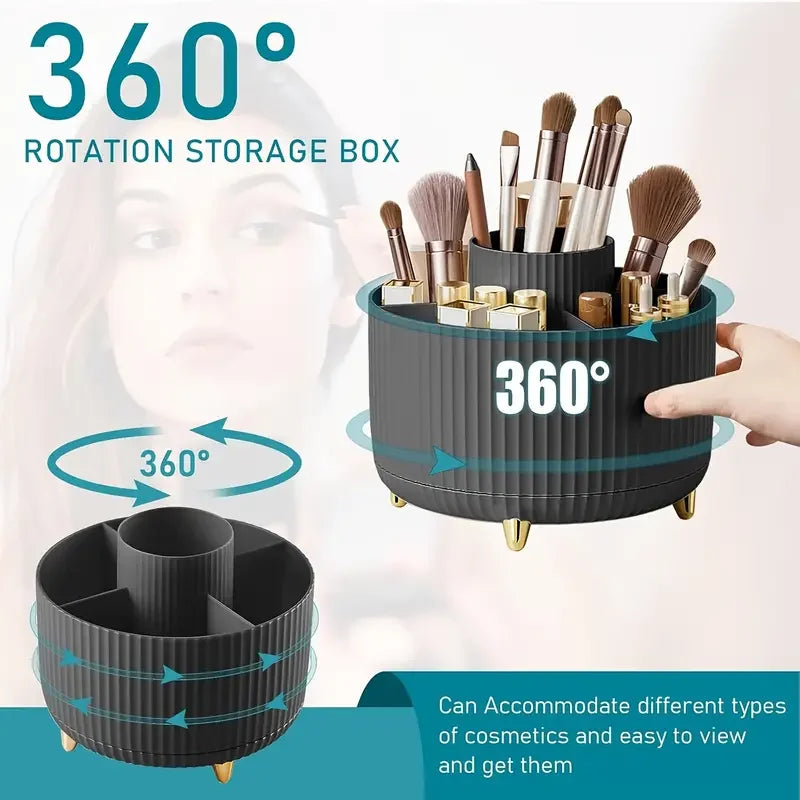 Porta Pinceles de Maquillaje Giratorio 360° con 5 Ranuras – Organizador Multifuncional para Tocador y Baño