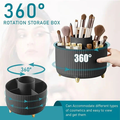 Porta Pinceles de Maquillaje Giratorio 360° con 5 Ranuras – Organizador Multifuncional para Tocador y Baño