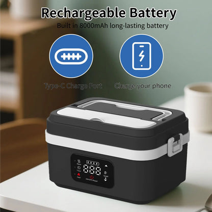Vianda Eléctrica Portátil 8000mAh con Conservación de Calor Inteligente – Para Viajes y Oficina