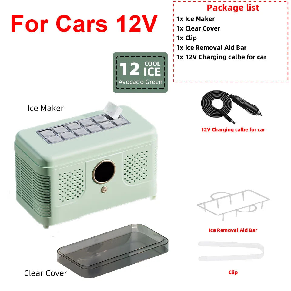 Máquina de Hielo Mini Portátil 12V/220V – Para Auto, Hogar, Oficina y Camping