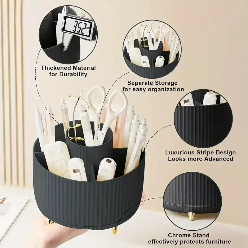 Porta Pinceles de Maquillaje Giratorio 360° con 5 Ranuras – Organizador Multifuncional para Tocador y Baño